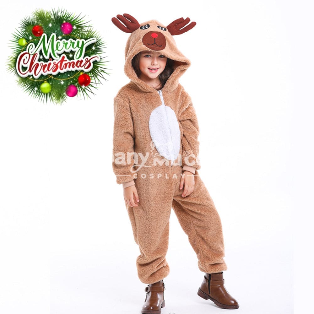 【In Stock】Christmas Cosplay Kid Size Christmas Reindeer Pajamas Costume Second Edition Costumes