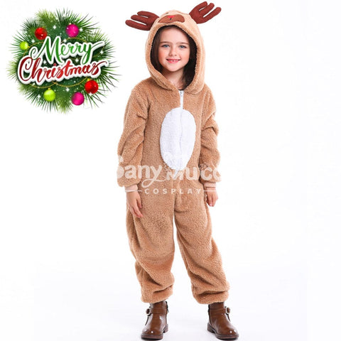 【In Stock】Christmas Cosplay Kid Size Christmas Reindeer Pajamas Costume Second Edition Costumes