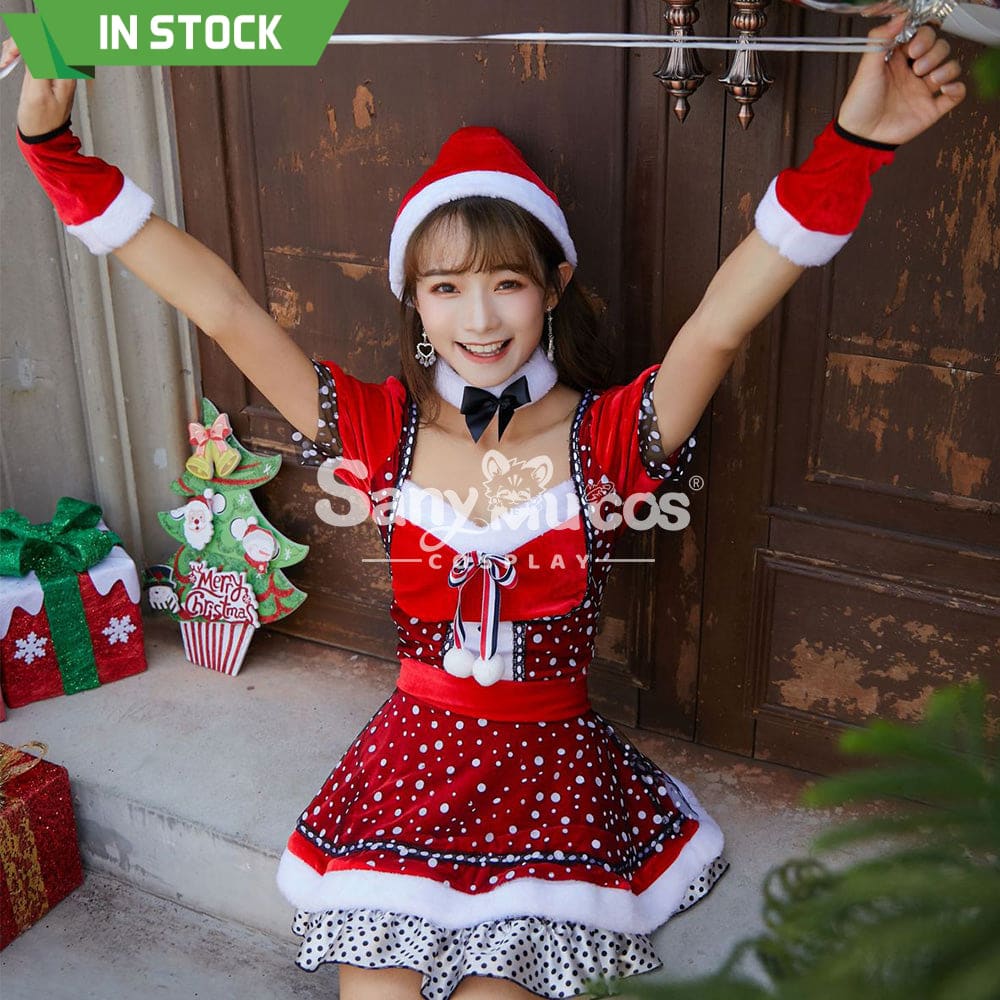 【In Stock】Christmas Cosplay Polka Dot Dress Costume Costumes