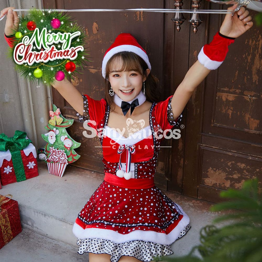 【In Stock】Christmas Cosplay Polka Dot Dress Costume Costumes