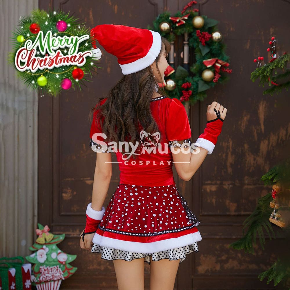 【In Stock】Christmas Cosplay Polka Dot Dress Costume Costumes