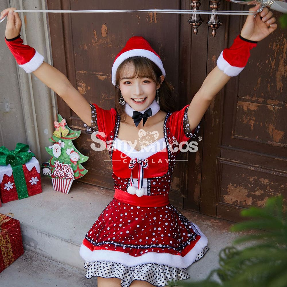 【In Stock】Christmas Cosplay Polka Dot Dress Costume Costumes