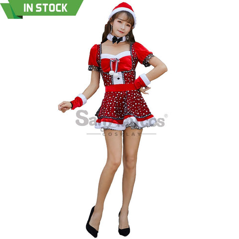 【In Stock】Christmas Cosplay Polka Dot Dress Costume Costumes