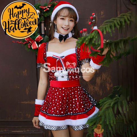 【In Stock】Christmas Cosplay Polka Dot Dress Costume Costumes
