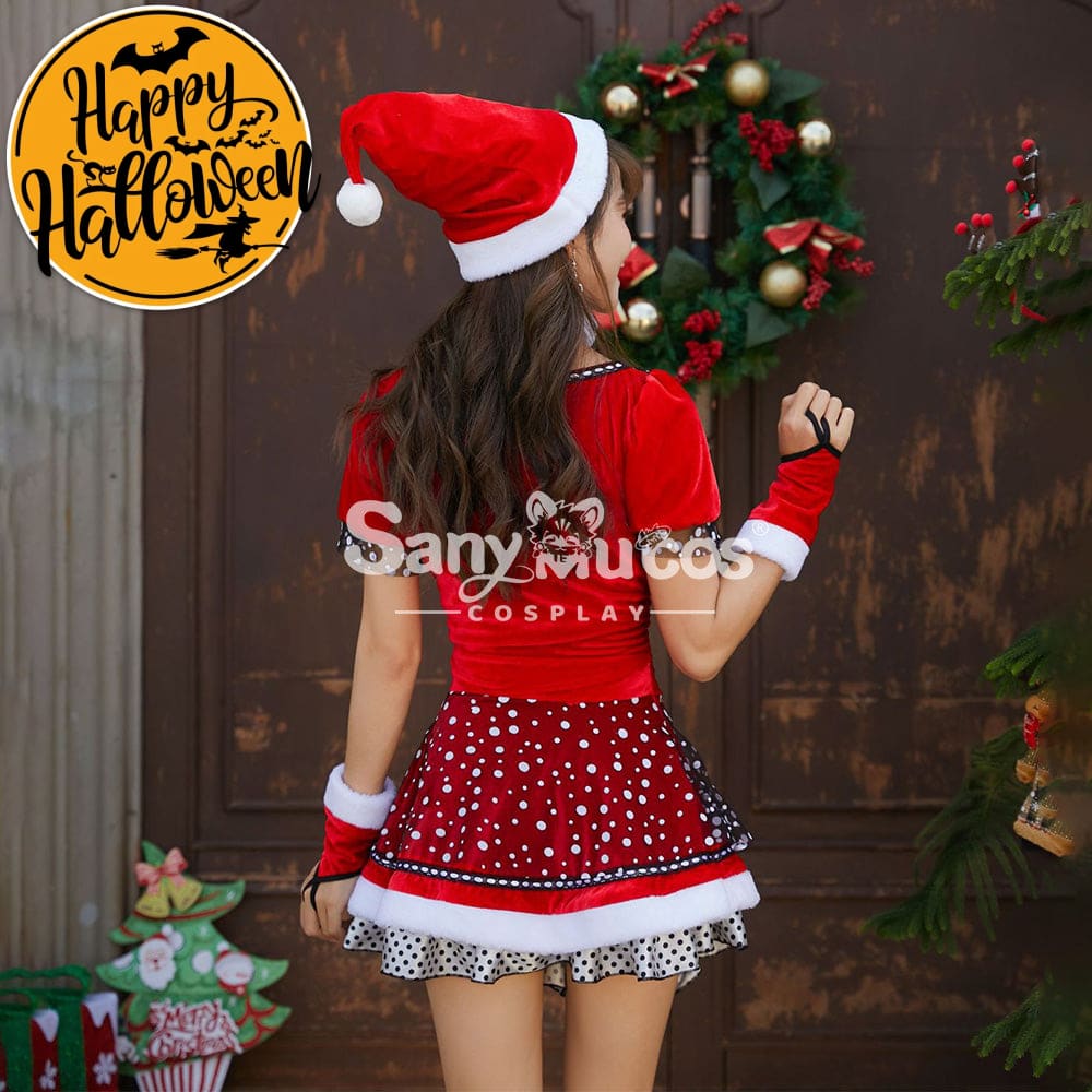 【In Stock】Christmas Cosplay Polka Dot Dress Costume Costumes