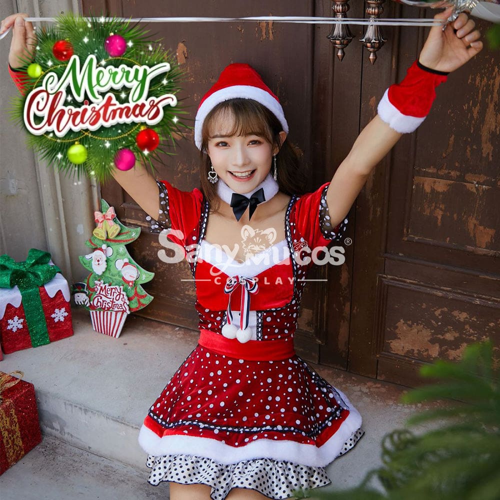 【In Stock】Christmas Cosplay Polka Dot Dress Costume Costumes