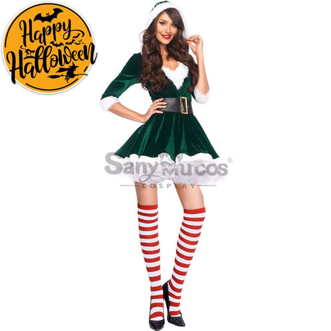 【In Stock】Christmas Cosplay V-Neck Dresses Costume Green / S Costumes
