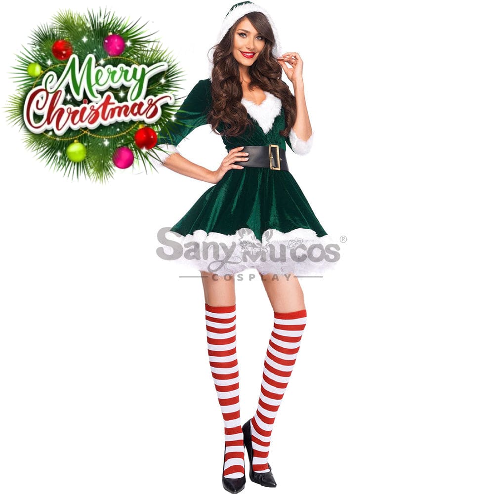 【In Stock】Christmas Cosplay V-Neck Dresses Costume Green / S Costumes