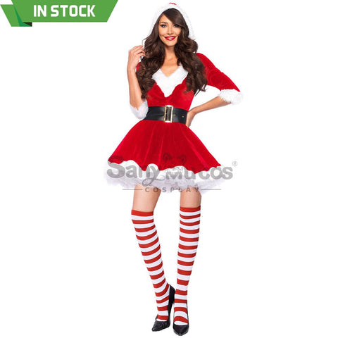 【In Stock】Christmas Cosplay V-Neck Dresses Costume Red / S Costumes