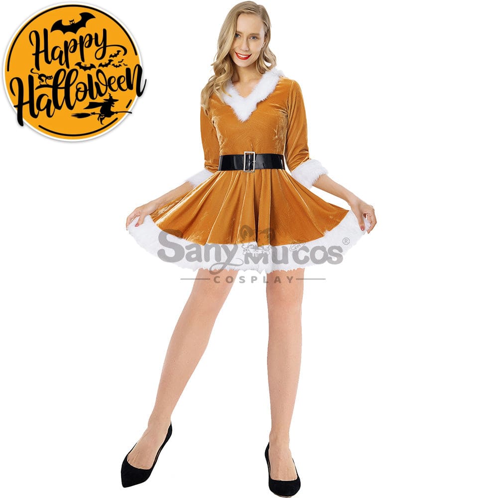 【In Stock】Christmas Cosplay V-Neck Dresses Costume Yellow / S Costumes