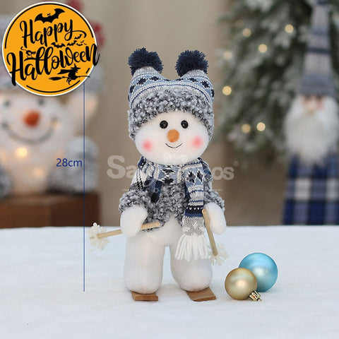 【In Stock】Christmas Decoration Blue Fabric Doll Cute Ski Snowman C Cosplay Prop