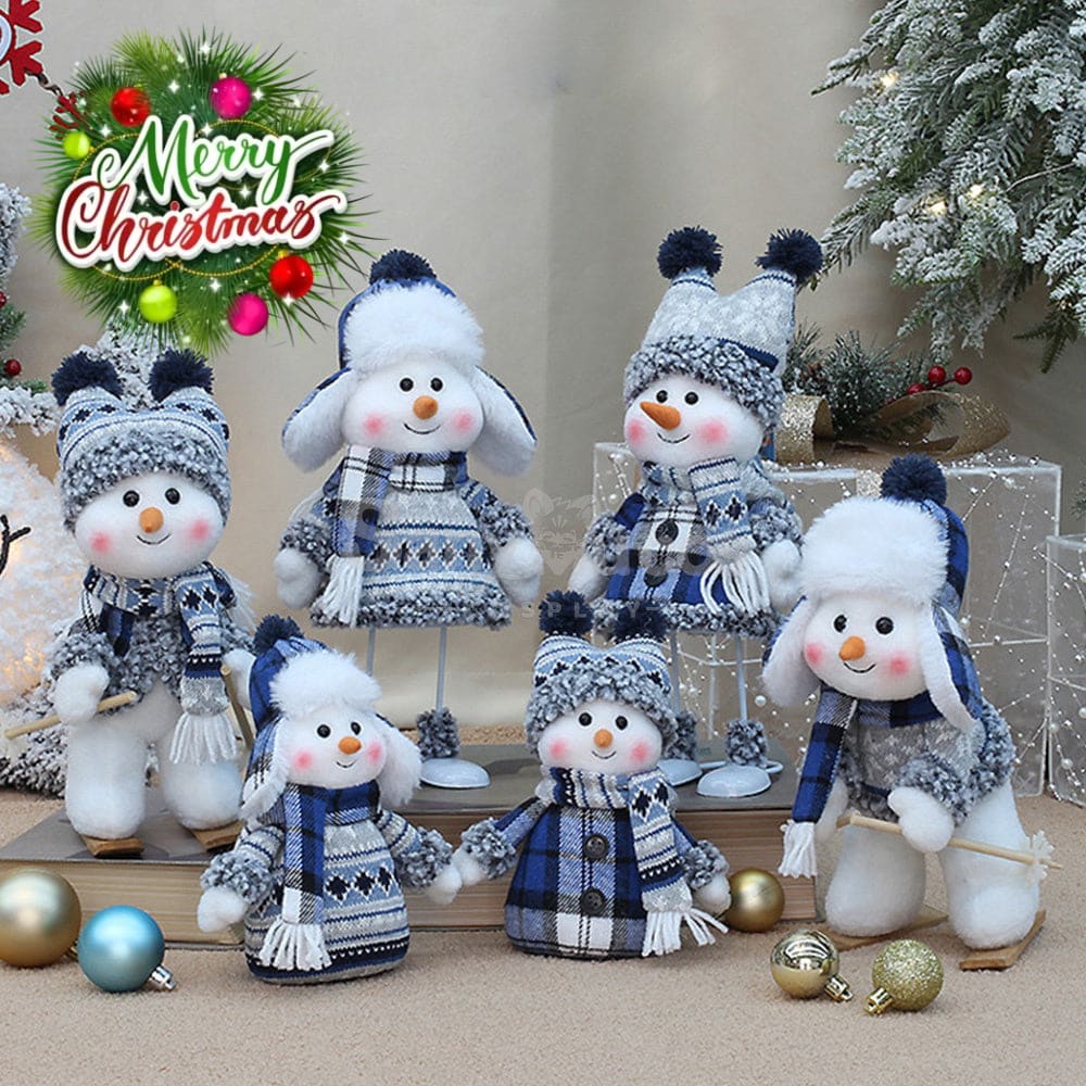 【In Stock】Christmas Decoration Blue Fabric Doll Cute Ski Snowman Cosplay Prop