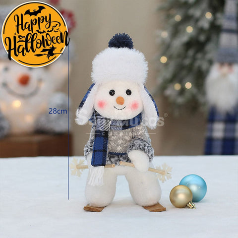 【In Stock】Christmas Decoration Blue Fabric Doll Cute Ski Snowman D Cosplay Prop