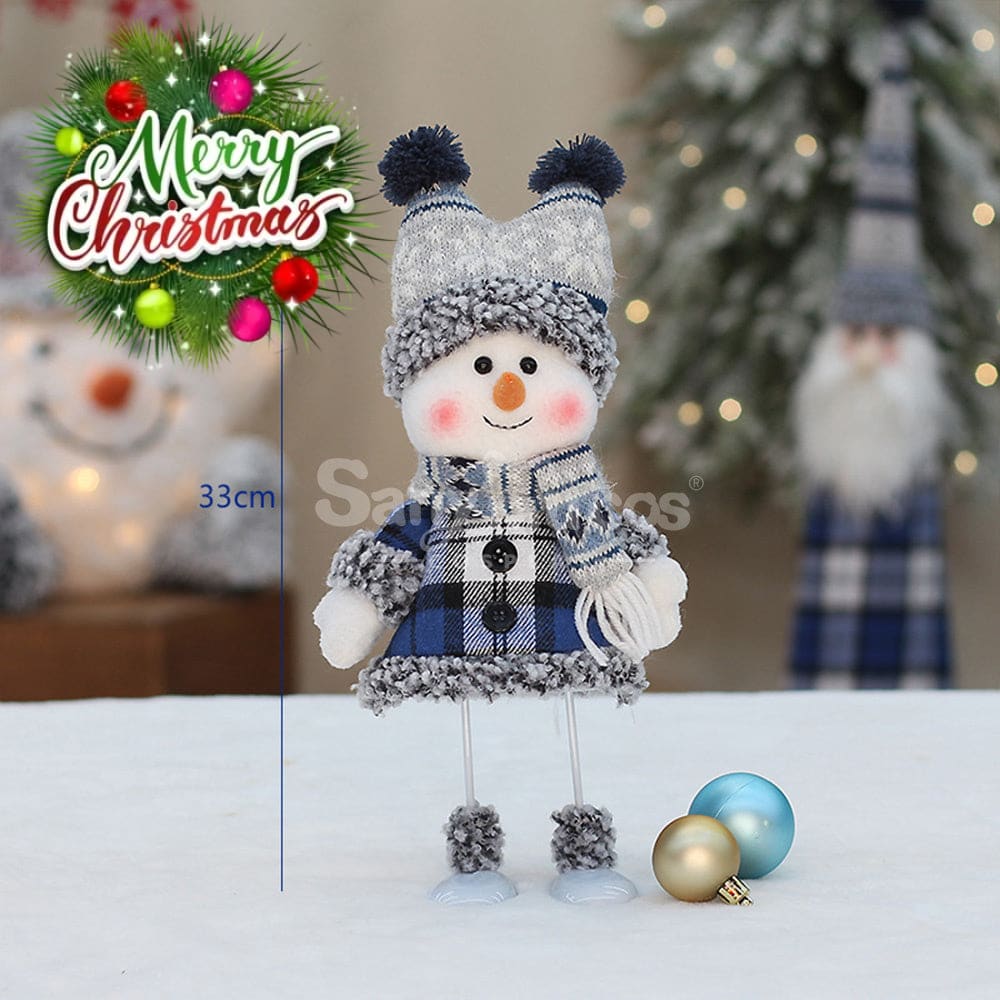 【In Stock】Christmas Decoration Blue Fabric Doll Cute Ski Snowman E Cosplay Prop