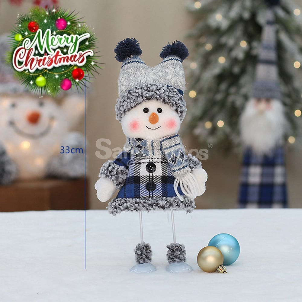 【In Stock】Christmas Decoration Blue Fabric Doll Cute Ski Snowman E Cosplay Prop