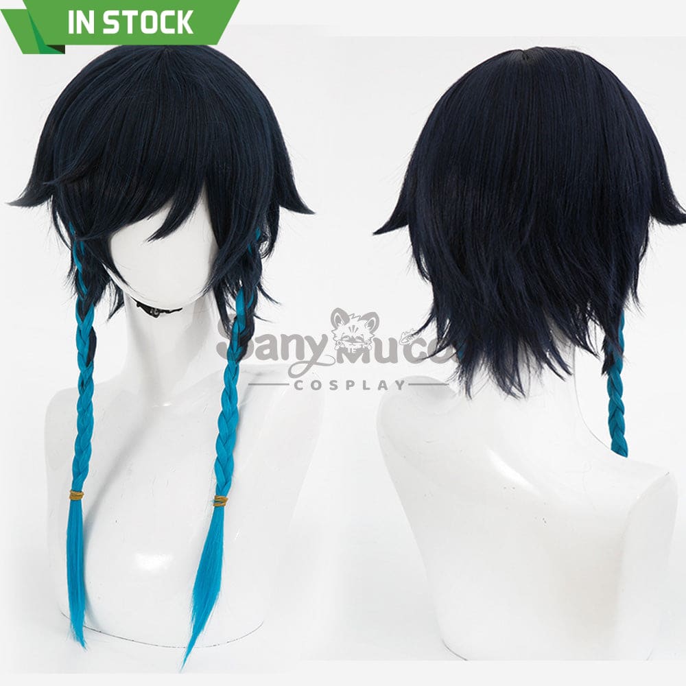 【In Stock】Game Genshin Impact Bards Venti Blue Gradient Mixed Short Cosplay Wig Wigs