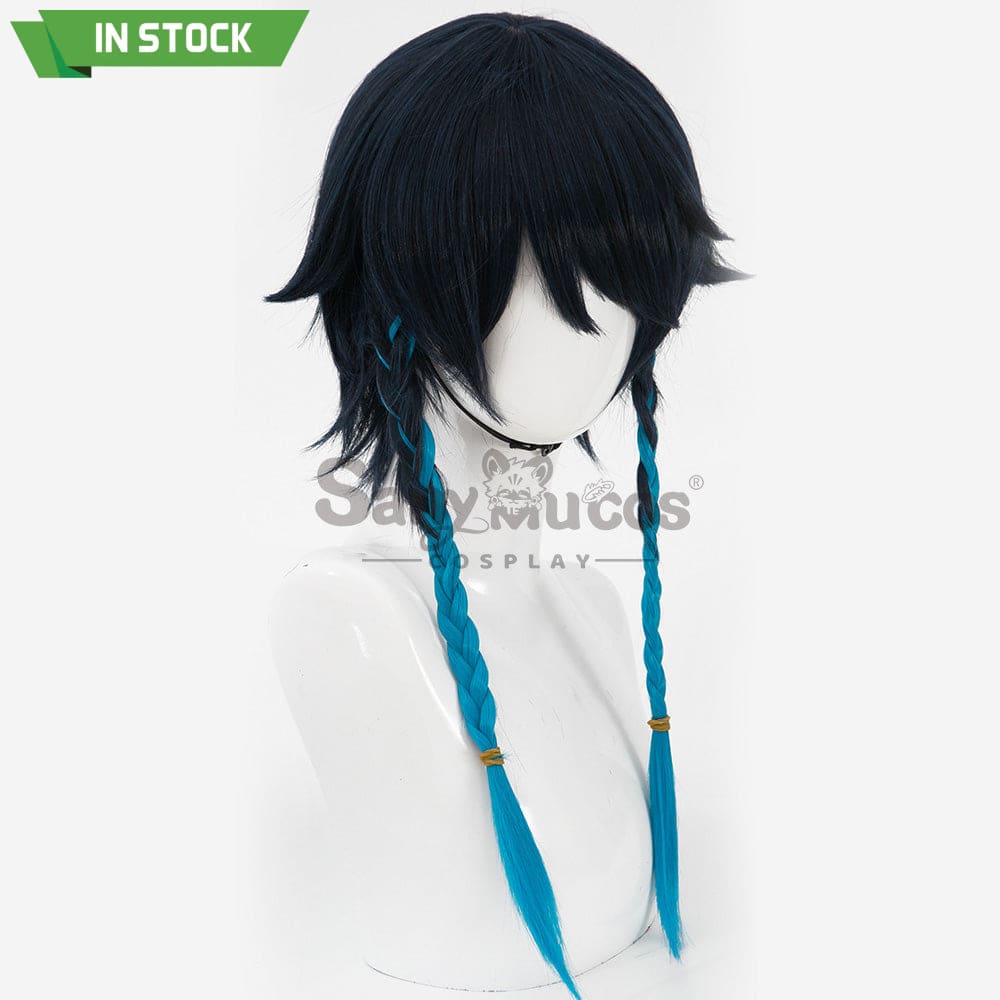 【In Stock】Game Genshin Impact Bards Venti Blue Gradient Mixed Short Cosplay Wig Wigs