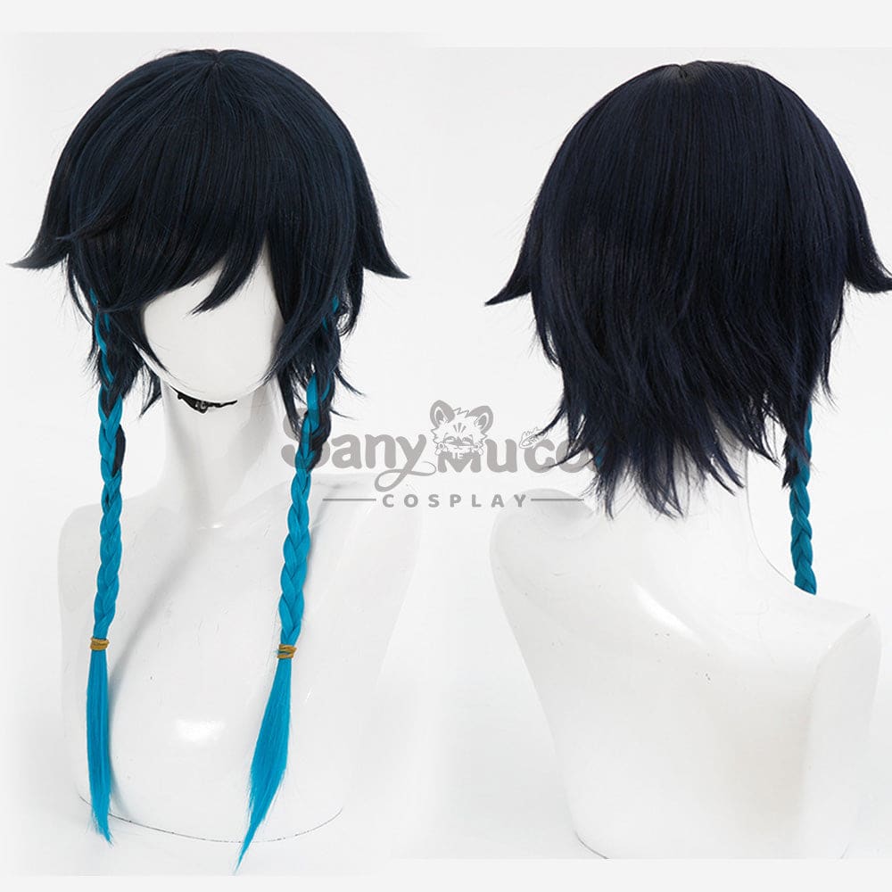 【In Stock】Game Genshin Impact Bards Venti Blue Gradient Mixed Short Cosplay Wig Wigs