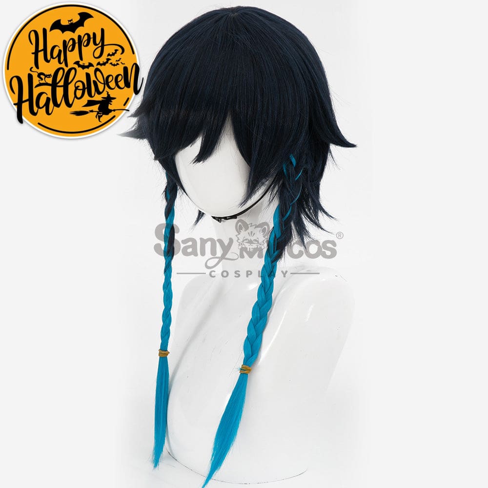 【In Stock】Game Genshin Impact Bards Venti Blue Gradient Mixed Short Cosplay Wig Wigs