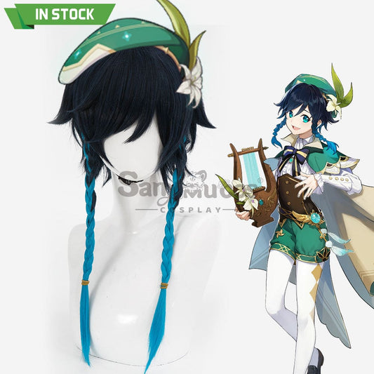 【In Stock】Game Genshin Impact Bards Venti Blue Gradient Mixed Short Cosplay Wig Wigs 1000