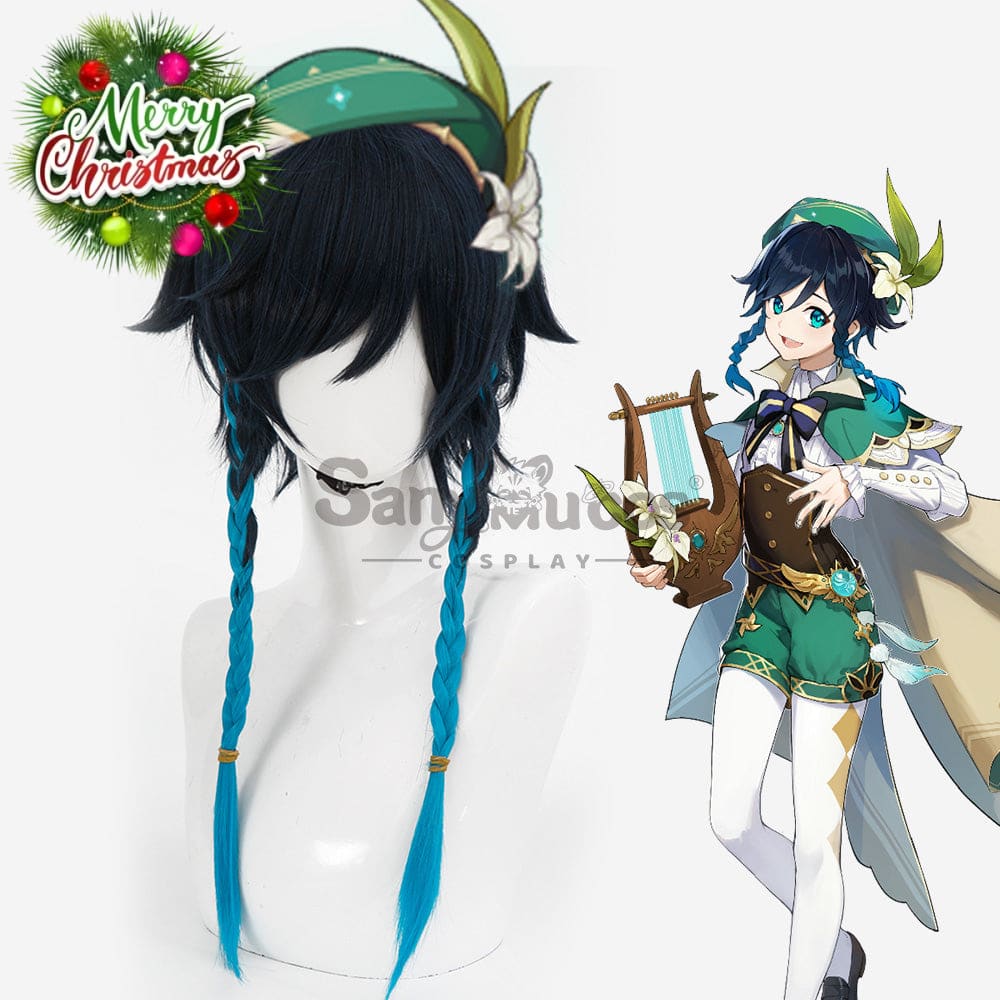【In Stock】Game Genshin Impact Bards Venti Blue Gradient Mixed Short Cosplay Wig Wigs