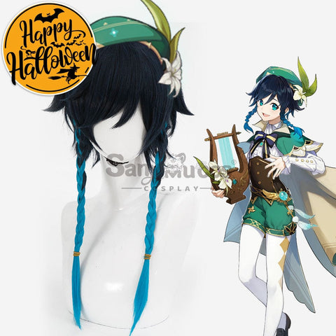 【In Stock】Game Genshin Impact Bards Venti Blue Gradient Mixed Short Cosplay Wig Wigs