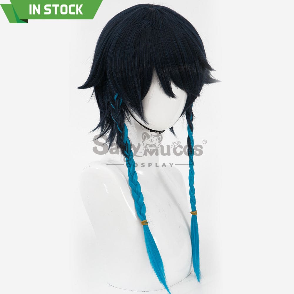 【In Stock】Game Genshin Impact Bards Venti Blue Gradient Mixed Short Cosplay Wig Wigs