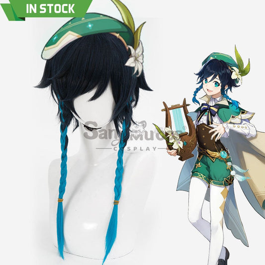 【In Stock】Game Genshin Impact Bards Venti Blue Gradient Mixed Short Cosplay Wig Wigs 1000