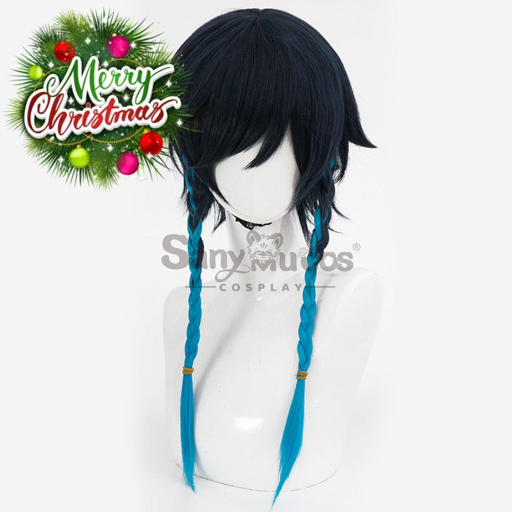 【In Stock】Game Genshin Impact Bards Venti Blue Gradient Mixed Short Cosplay Wig Wigs