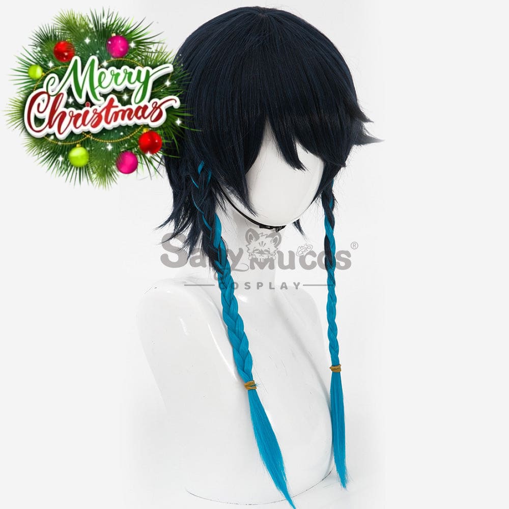 【In Stock】Game Genshin Impact Bards Venti Blue Gradient Mixed Short Cosplay Wig Wigs