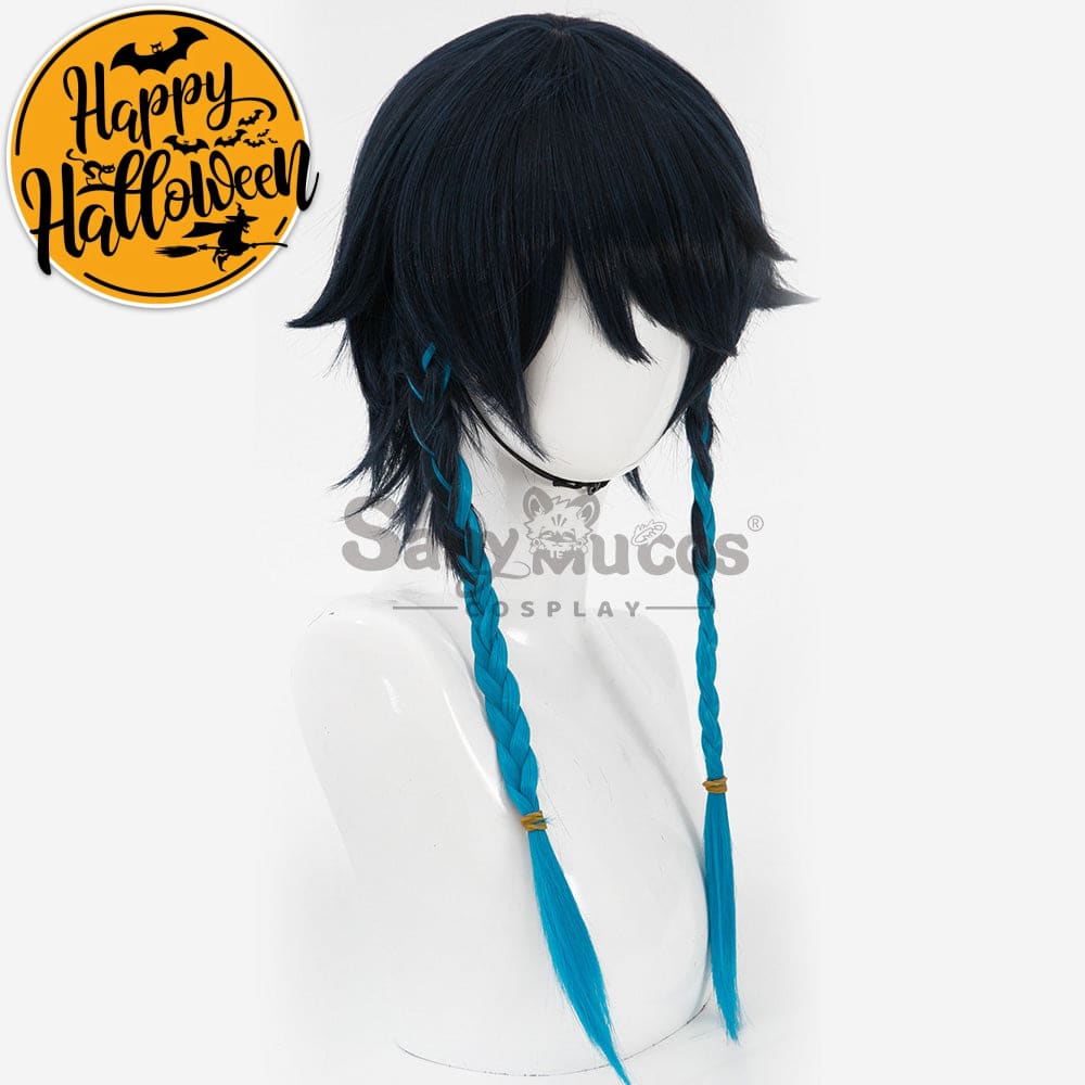 【In Stock】Game Genshin Impact Bards Venti Blue Gradient Mixed Short Cosplay Wig Wigs