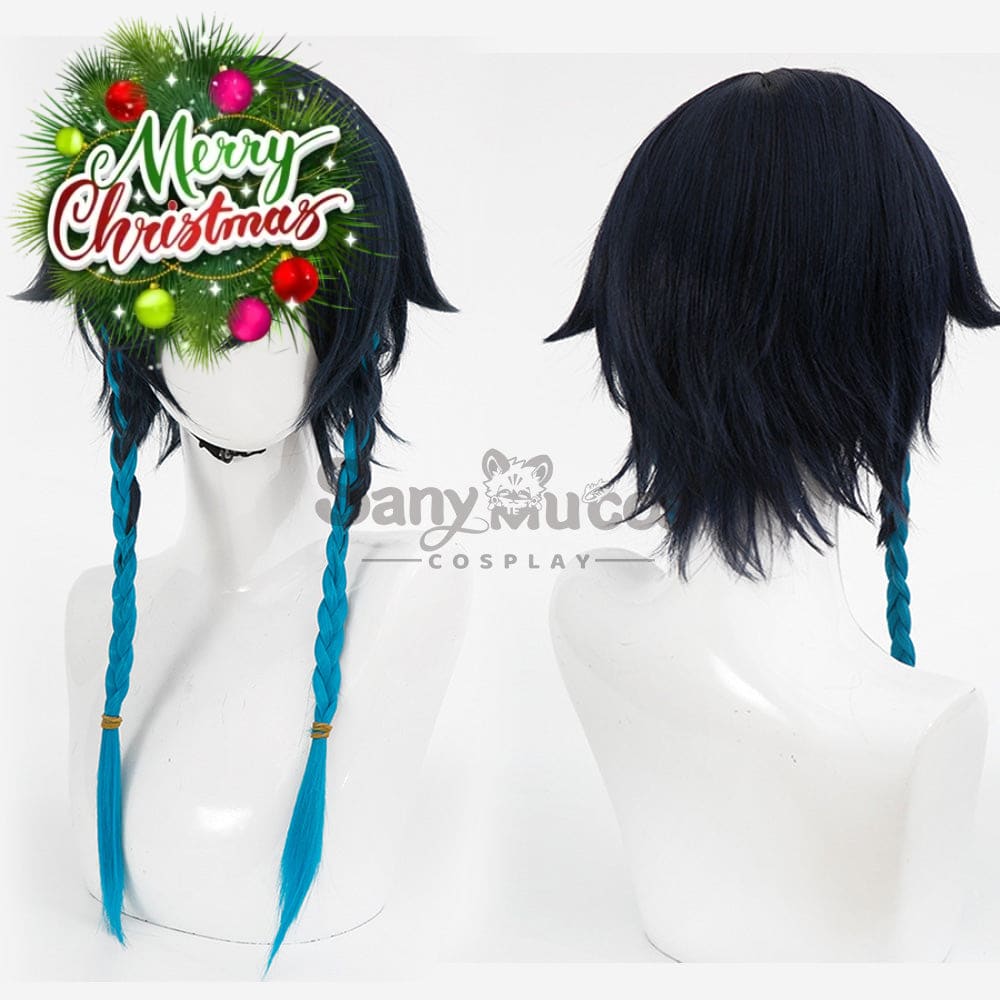 【In Stock】Game Genshin Impact Bards Venti Blue Gradient Mixed Short Cosplay Wig Wigs