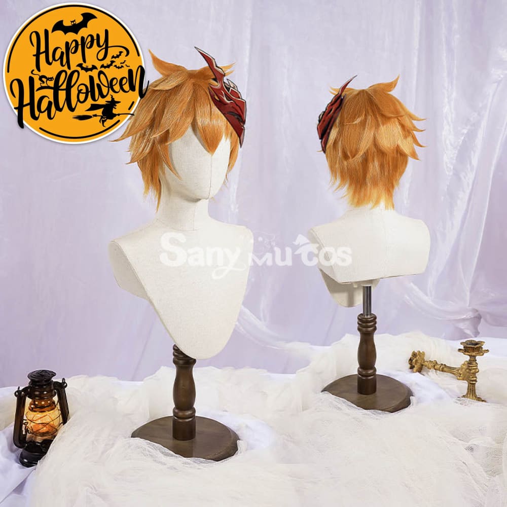 Game Genshin Impact cos Tartaglia cosplay wig orange short hair