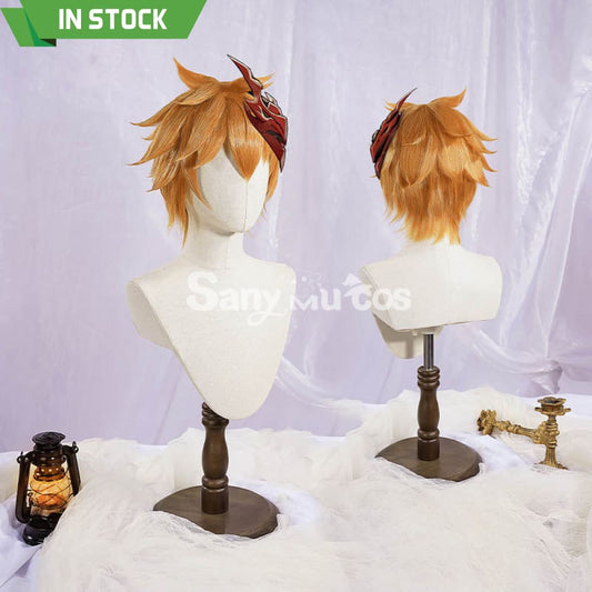 Game Genshin Impact cos Tartaglia cosplay wig orange short hair 1000