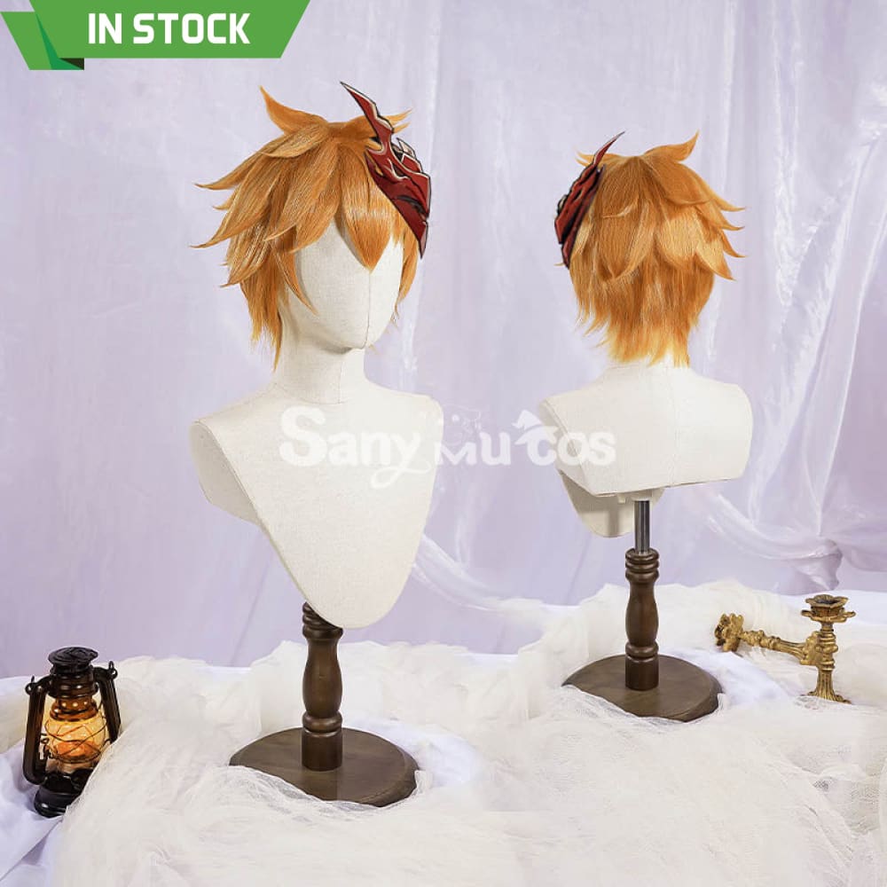 Game Genshin Impact cos Tartaglia cosplay wig orange short hair