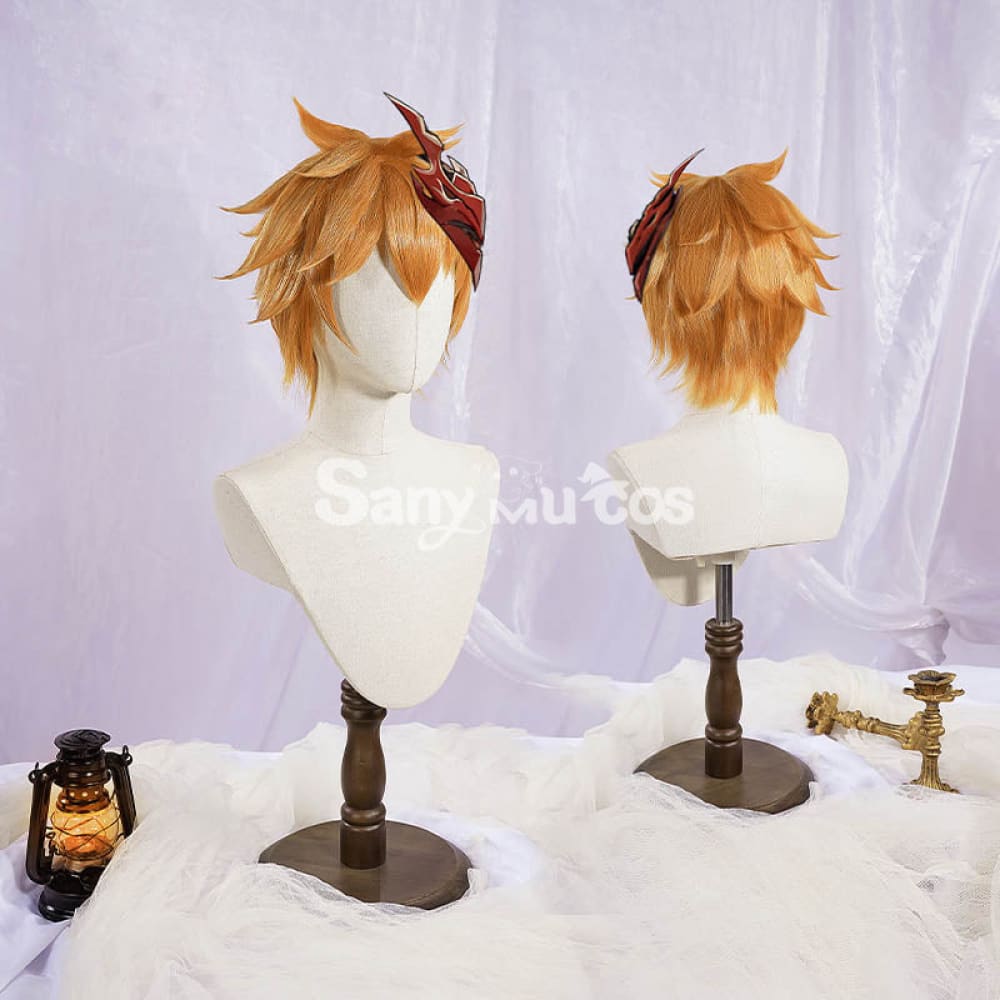Game Genshin Impact cos Tartaglia cosplay wig orange short hair