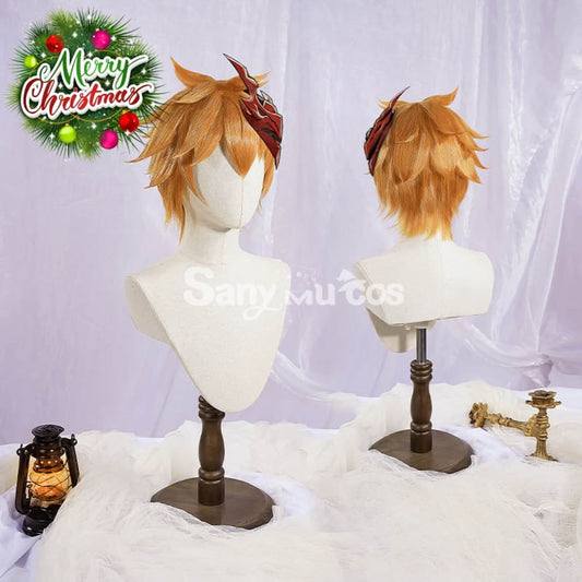 Game Genshin Impact cos Tartaglia cosplay wig orange short hair 1000