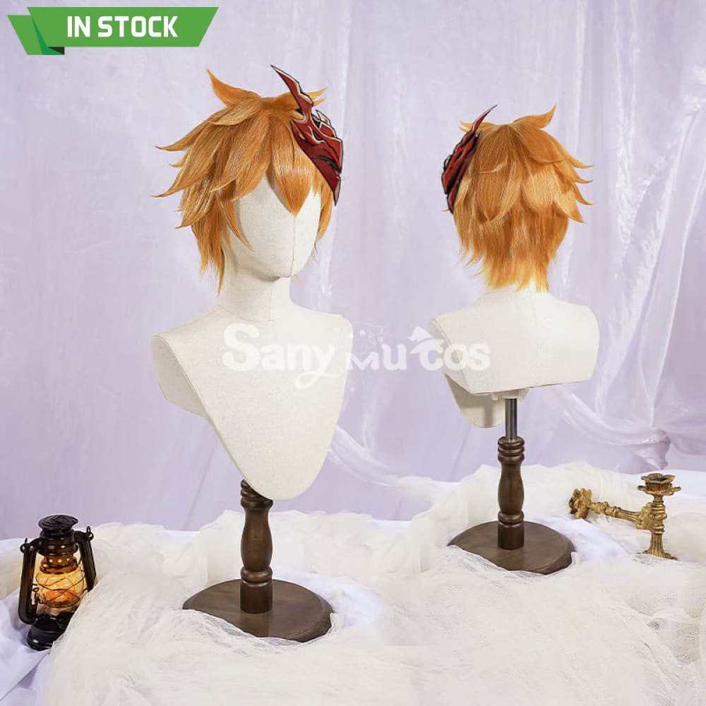 Game Genshin Impact cos Tartaglia cosplay wig orange short hair