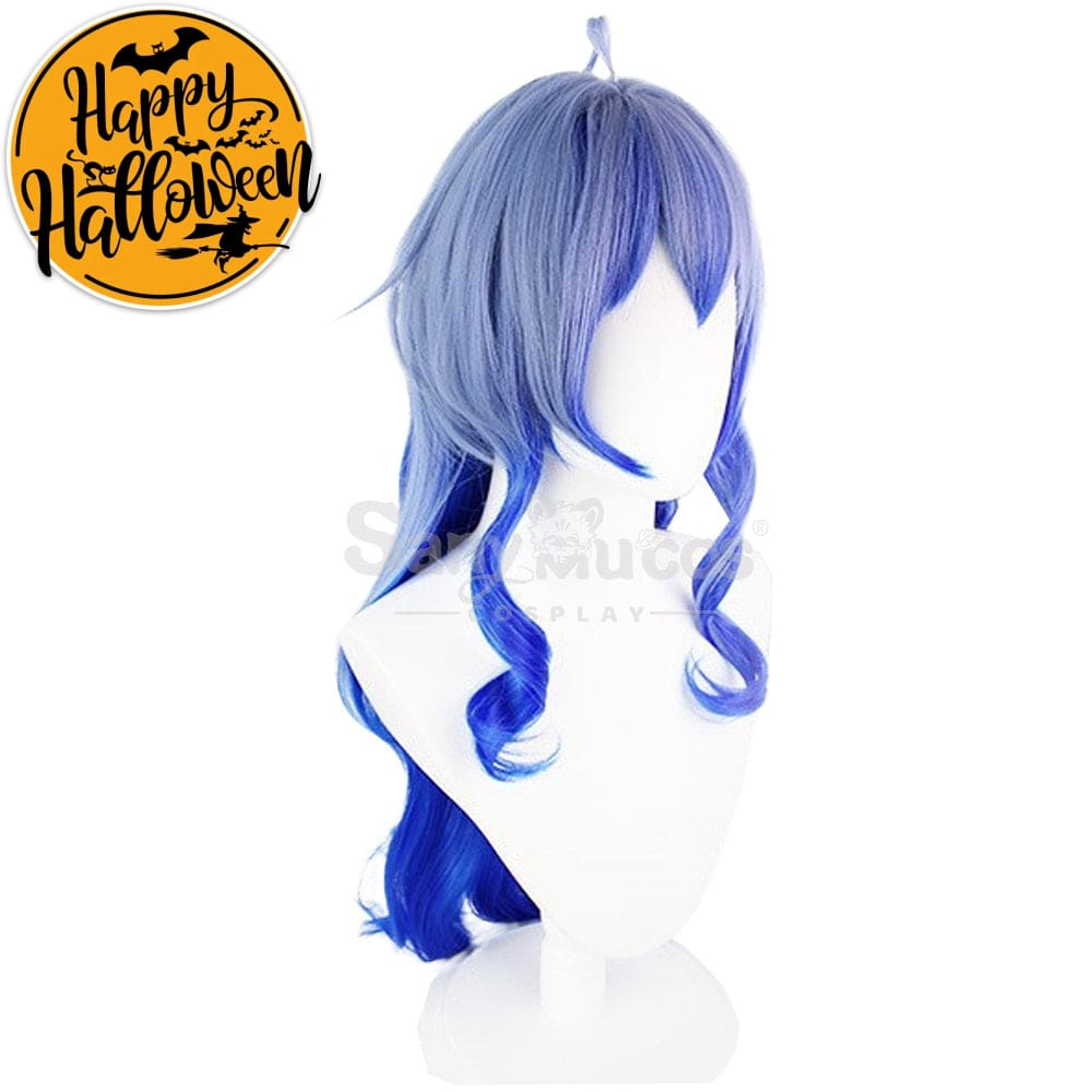 【In Stock】Game Genshin Impact Cosplay Ganyu Gan Yu Wig / Horn Women Long Blue Curly Wigs