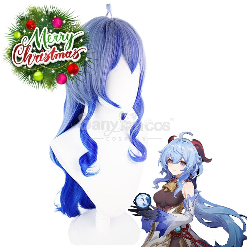 【In Stock】Game Genshin Impact Cosplay Ganyu Gan Yu Wig / Horn Women Long Blue Curly Wigs