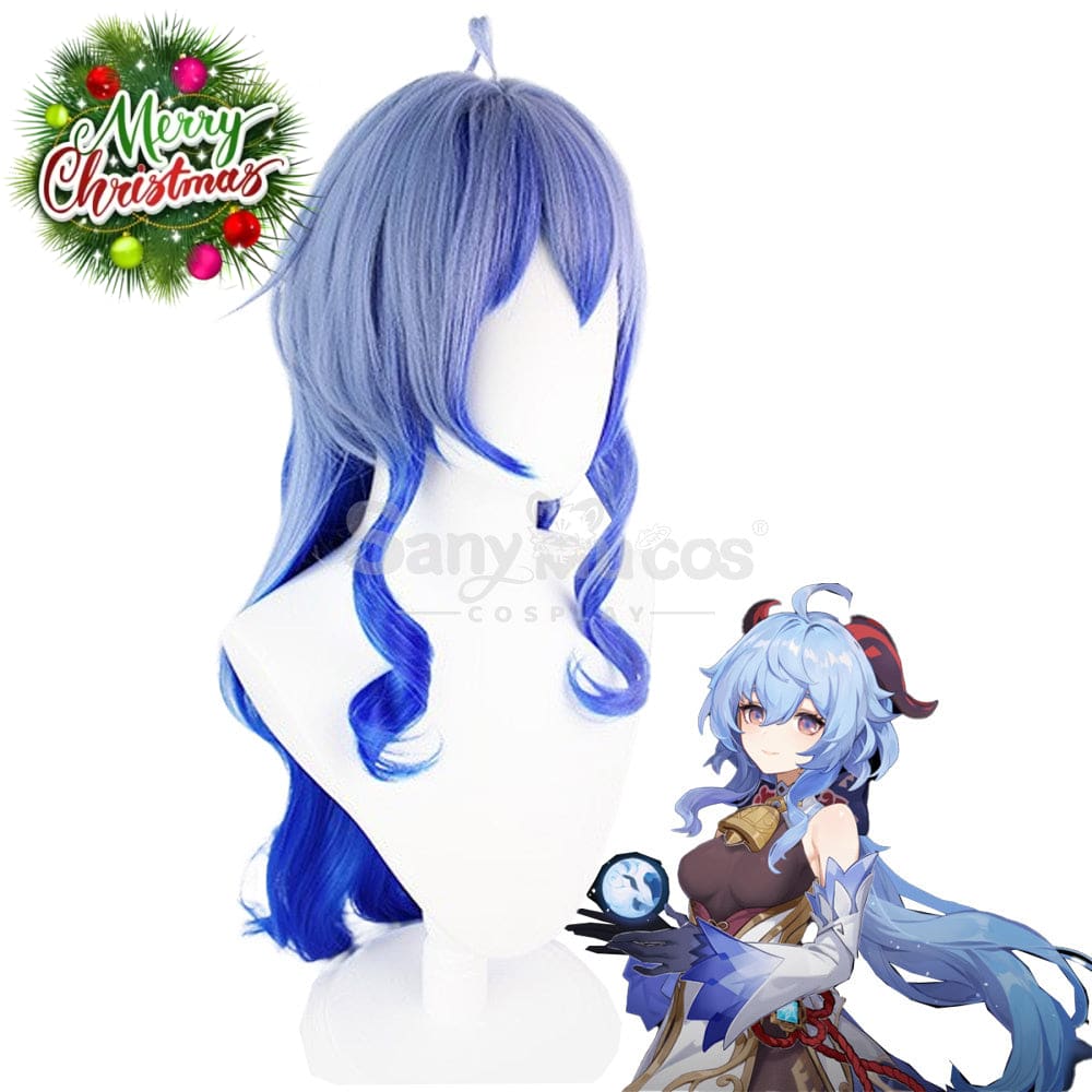 【In Stock】Game Genshin Impact Cosplay Ganyu Gan Yu Wig / Horn Women Long Blue Curly Wigs