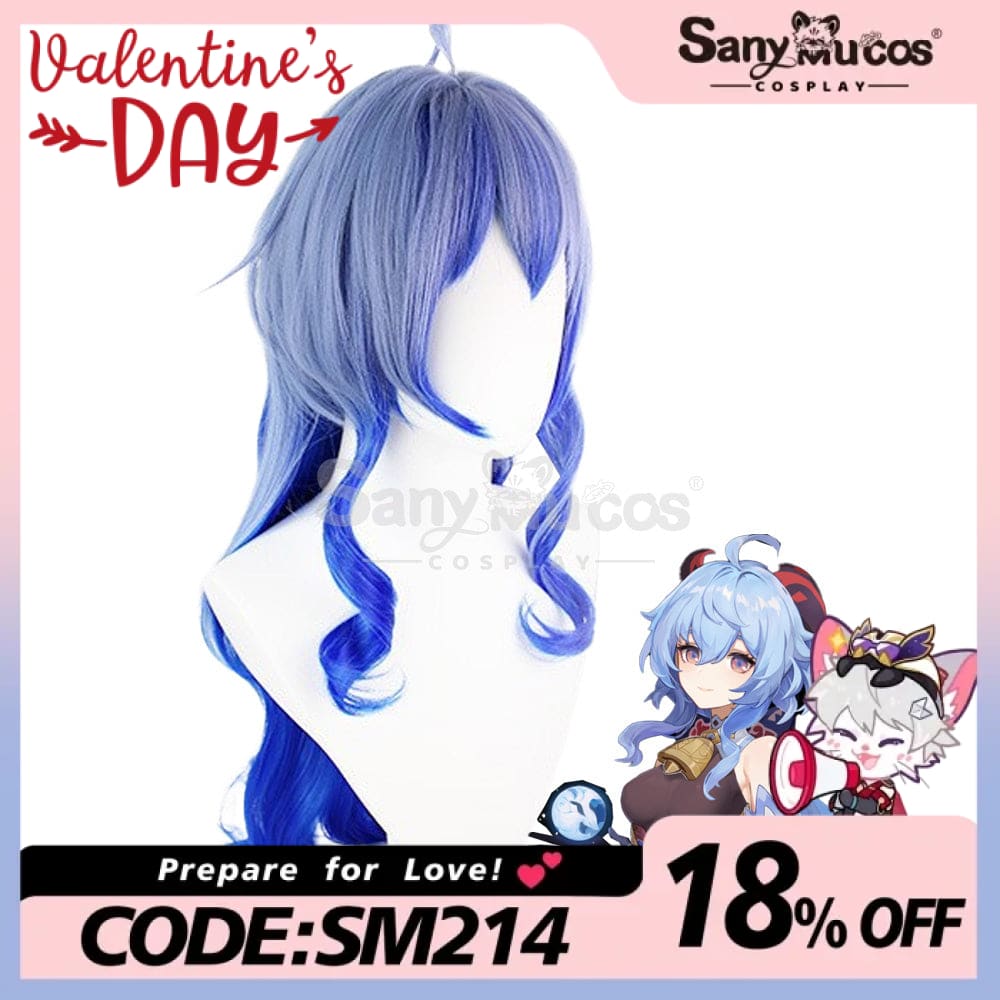 【In Stock】Game Genshin Impact Cosplay Ganyu Gan Yu Wig / Horn Women Long Blue Curly Wigs