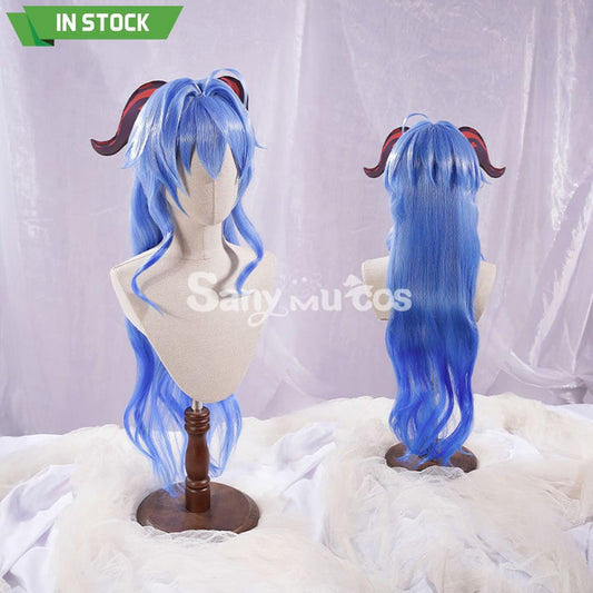 Game Genshin Impact Cosplay Ganyu Gan Yu Wig / Horn Women Long Blue Wig 1000