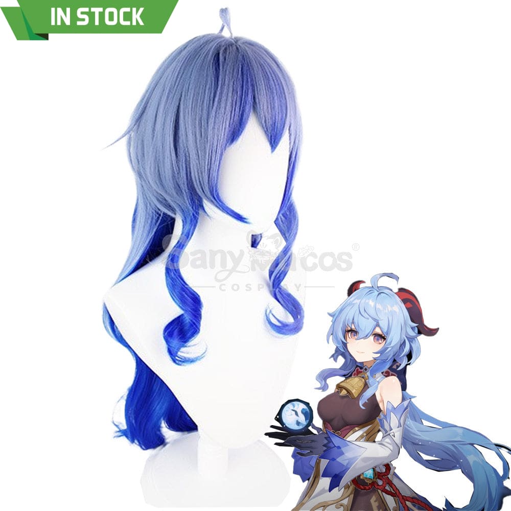 【In Stock】Game Genshin Impact Cosplay Ganyu Gan Yu Wig / Horn Women Long Blue Curly Wigs