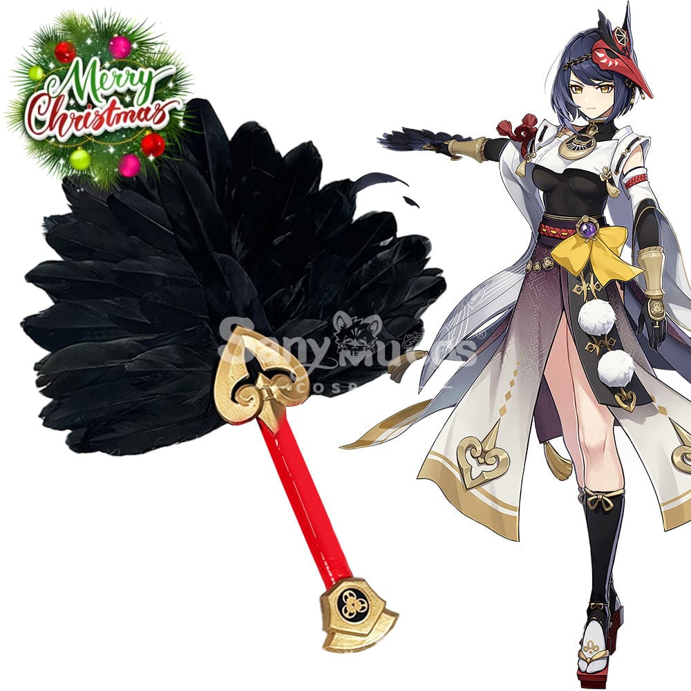 【In Stock】Game Genshin Impact Cosplay Kujo Sara Feather Fans Accessory Prop