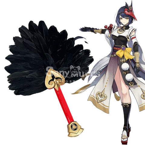 【In Stock】Game Genshin Impact Cosplay Kujo Sara Feather Fans Accessory Prop
