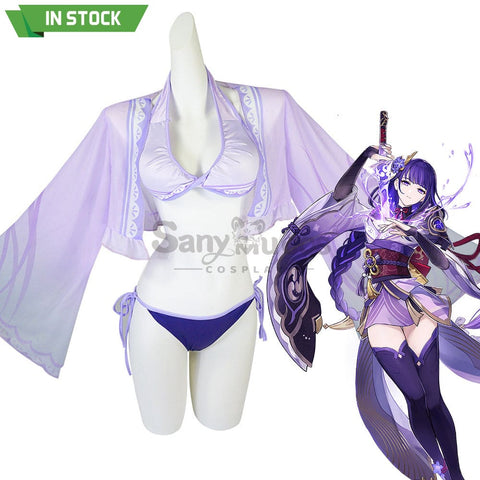 【In Stock】Game Genshin Impact Cosplay Raiden Shogun Bikini Swimsuit Costume Costumes