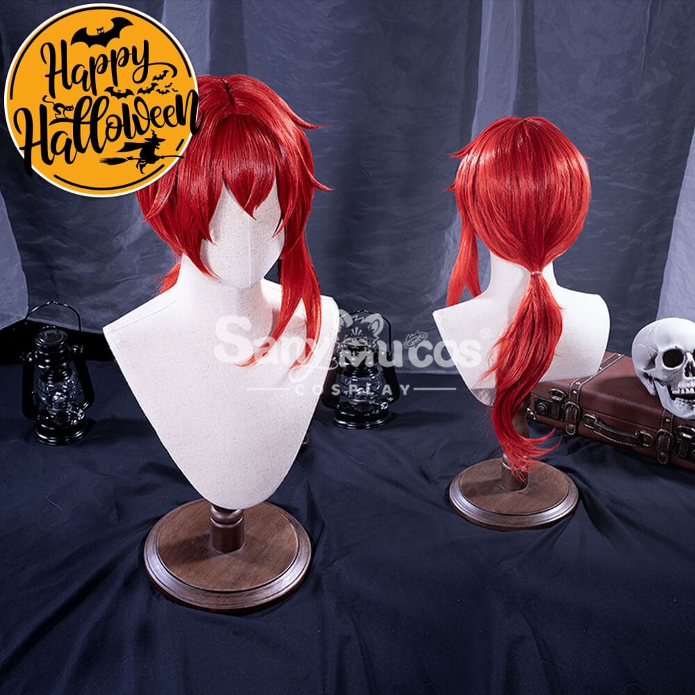 【In Stock】Game Genshin Impact Diluc Ragnvindr Red Ponytail Long Cosplay Wig Wigs