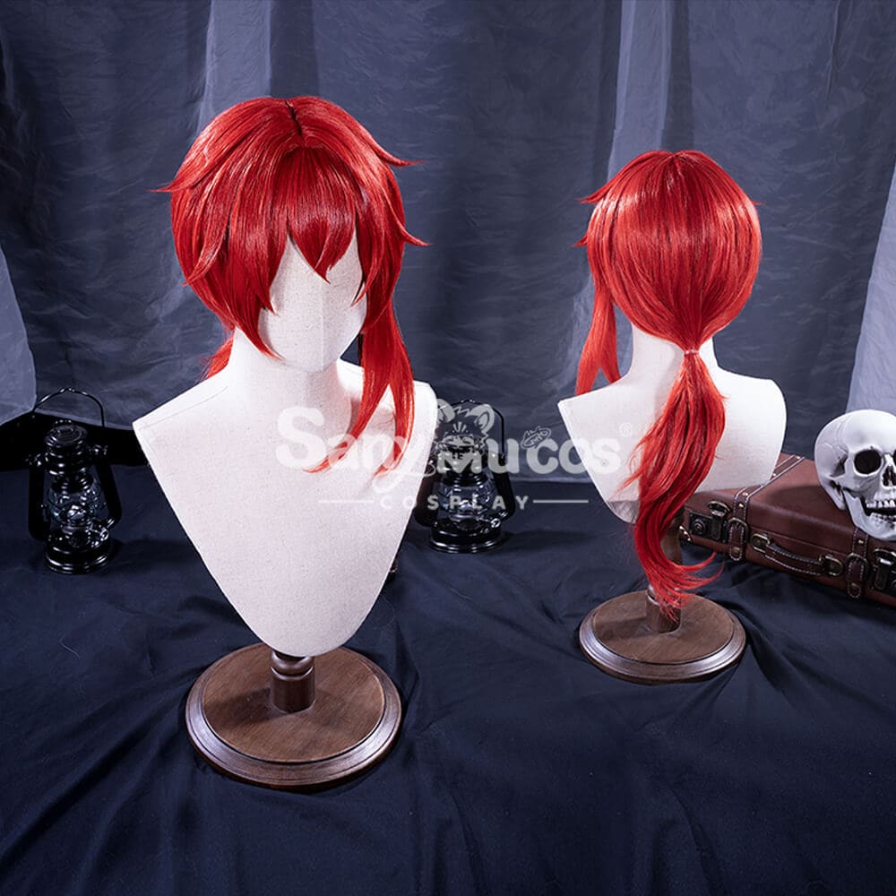 【In Stock】Game Genshin Impact Diluc Ragnvindr Red Ponytail Long Cosplay Wig Wigs