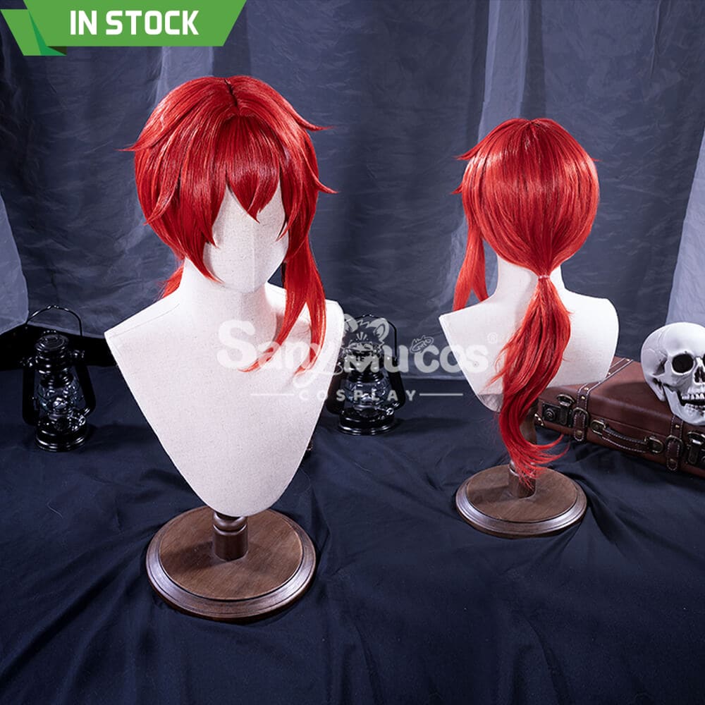 【In Stock】Game Genshin Impact Diluc Ragnvindr Red Ponytail Long Cosplay Wig Wigs